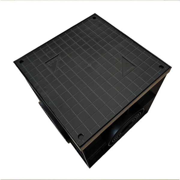 Hofablauf 400x400mm begehbar Rost Kunststoff Hofsinkkasten KG Rohr Bodenablauf