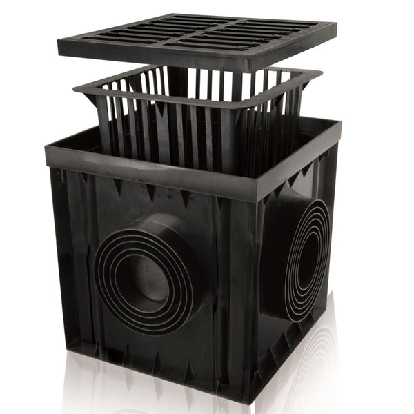 Hofablauf 30x30cm Kunststoff schwarz Flachrinne Entwässerungsrinne Schlitzrinne Siphon