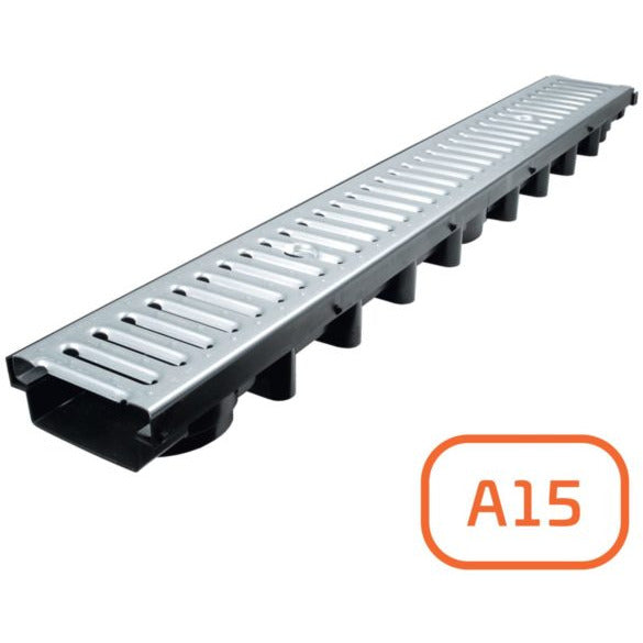 S-lon Entwässerungsrinne Set 4 M – Kunststoff Grau, Klasse A15 (1.500 Kg), Typ 50